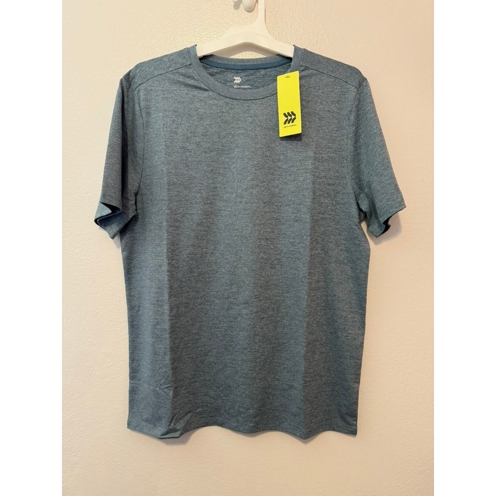 All in Motion Mens Soft Stretch T-Shirt Blue Heather S Moisture Wicking UPF 50+ - Picture 1 of 3